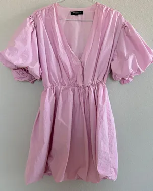 style bubblegum pink mini bubble dress puff sleeves thumbnail 1