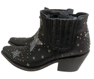 Liberty Black Womens Star is born Sz 7 Studded Leather Boots Black Pointed Toe thumbnail 1