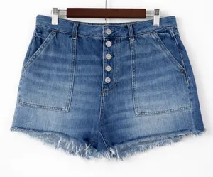 We The Free High-Rise Denim Shorts 28 Button Fly Raw Hem Patch Pockets thumbnail 1