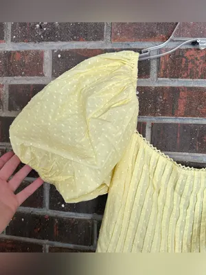NWT ASOS DESIGN cotton textured mini dress with lace up back in yellow thumbnail 2