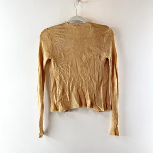 Free People Open Lightweight Knit Cardigan Sweater Metallic Gold Tan XS thumbnail 3
