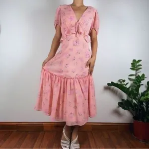 LoveShackFancy Pink Floral Midi Dress thumbnail 2