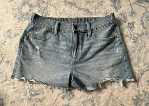 Aerie Light wash distressed denim short thumbnail 1