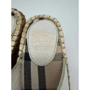 Burberry Wedge Sandals Womens 39 White Nova Check Espadrille Thong Leather thumbnail 9