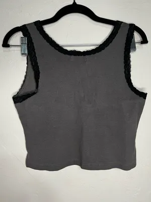 Edikted Alix Lacey Ribbed‎ Gray Scoop Crop Black Lace Trim Tank Top thumbnail 8