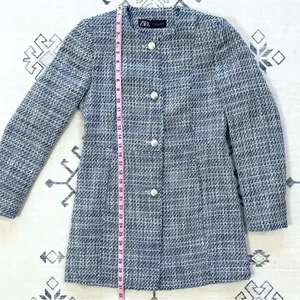 ZARA Long Structured Tweed Button Down Blazer Coat Small thumbnail 9