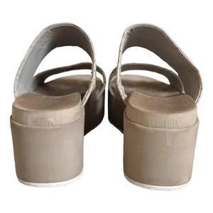 J/Slides NYC Womens 8.5 Taupe Snakeskin Embossed Leather Platform‎ Slide Sandals thumbnail 6