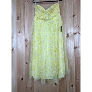 NWT Lulus Perfect Whimsy Yellow Floral Mesh Strapless Midi Dress Tube Size XL thumbnail 2