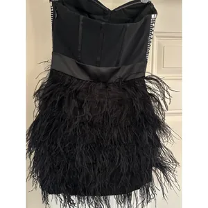 Bebe XS Black Studded Bustier Feather Mini Dress Strapless Glam thumbnail 3