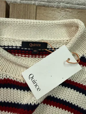 NWT Quince 100% Organic Cotton Roll Neck Sweater Off White/Navy/Red Stripe Sz XS thumbnail 7