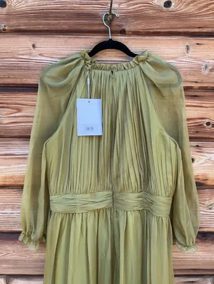Mac Duggal Size 20 Olive Green Plus Size Chiffon Ruffle High Neck Maxi Gown thumbnail 7