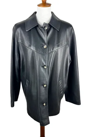 Peletaria Solsona Spain‎ Black Oversized Leather Jacket Western Style Size 42 thumbnail 1