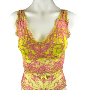 Savage x Fenty Yellow Pink Lace Brallete High Waist Bottom Lingerie 2 Pc Set 1XL thumbnail 3