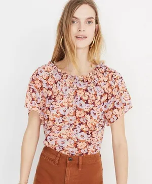 Madewell Smocked Mockneck Top in Floral Breeze Size Medium thumbnail 1