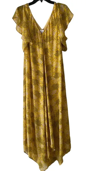 Emma & Michele Small Yellow Floral Flutter Sleeve‎ Maxi Dress Kentucky Derby thumbnail 1