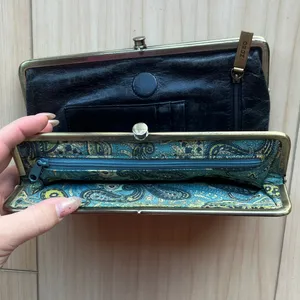 HOBO INTERNATIONAL~LAUREN~VINTAGE HYDE Leather Clutch Double Frame Wallet BLACK thumbnail 9