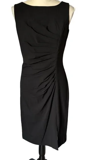 Calvin Klein Dress Size 4 Black Sheath Sleeveless Ruched Bodycon Cocktail Career thumbnail 1