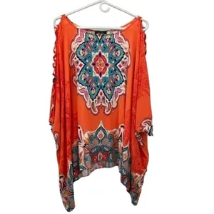 Melissa Paige Blouse Womens L Used Orange Blue thumbnail 2