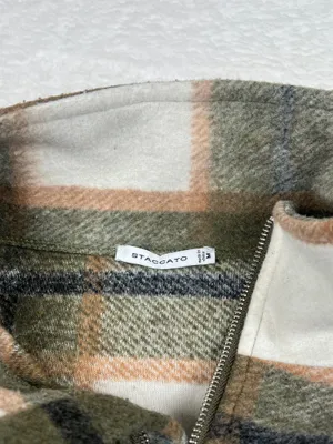 Staccato Plaid Cropped Zip Jacket Womens M Green Cream Drawstring EUC thumbnail 3