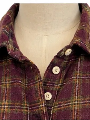 Faherty Plaid Wool Blend Popover Shirt M Burgundy Olive Long Sleeve thumbnail 5