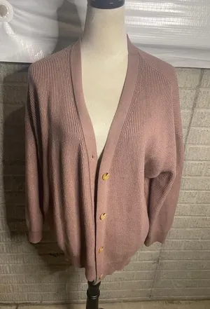 Illusory‎ Mauve V-Neck Button Front Ribbed Knit Cardigan Sweater Size Large thumbnail 1