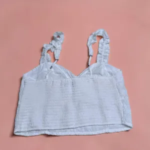 Abercrombie & Fitch‎ White Eyelet Ruffle Strap Smocked Crop Top Size L thumbnail 2
