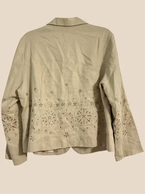 Carole Little Linen Embroidered Blazer Jacket Tan Button Front Floral Eyelet 16W thumbnail 5