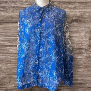Free people Rose bud paisley print Point Collar Neck .Long Sleeve Blouse thumbnail 2