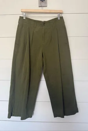 Anthropologie Women’s 4 Maeve Remi Olive Green Wide Leg Crop Pants thumbnail 1