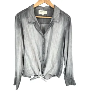 Cloth‎ & Stone Womens Gray Tencel Lyocell Tie-Front Long Sleeve Shirt thumbnail 2