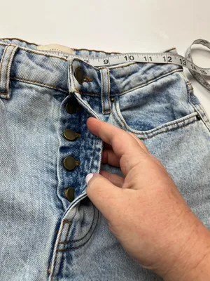 Sezane Denim Jean Womens‎ US 4 Mid-rise Tapered Straight Button Fly Bleach Blue thumbnail 10