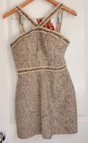 LA REINE Halter‎ Neck Tweed Mini Dress Medium Wedding Guest Formal thumbnail 1