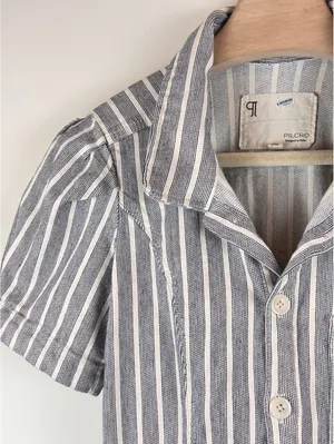 Pilcro Anthropologie The Kit Utility Romper Size 12 Blue White Stripe Cotton thumbnail 6