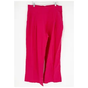 NWT Abercrombie & Fitch Wide Leg Linen Blend Trousers‎ L Pink Coastal Chic thumbnail 2