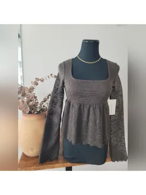 Chocolate Brown Sheer Peplum Floral Top Sz M New Festival thumbnail 3