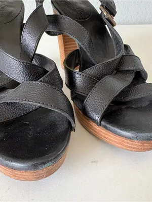 Madewell Black Leather Ankle Strap Platform Wood High Heels Sandals Womens Sz 10 thumbnail 3