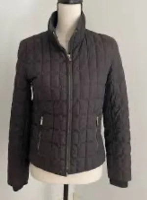 J. Crew Black Quilted Down Zip Up Jacket Coat Women's Size‎ Medium Black Classic thumbnail 1