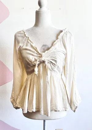 White Puff Sleeve Top Milkmaid Boho‎ Flowy Festival Renaissance Medium thumbnail 1