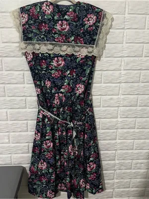 Vintage 80s Midi Dress Women’s 14 Navy Pink Floral Cottagecore Lace Trim Diana thumbnail 3