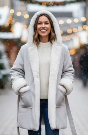 Cozy Hooded Coat with Faux Fur Trim Size‎ M thumbnail 1