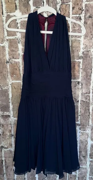 Vtg Ann Taylor Navy Blue Pleated Chiffon Halter Minidress Size 6 Dark Coquette thumbnail 1