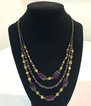 Vintage Avon Layered Triple Strand Necklace Purple Bronze Beaded thumbnail 1