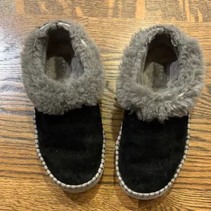 UGG Black Suede Slippers with Gray Shearling, probably size 6 thumbnail 1