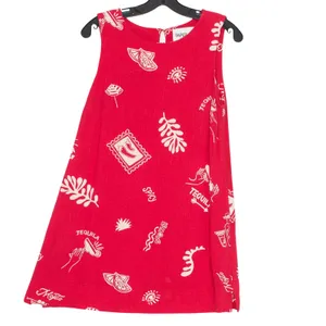 Linen Blend Mini Dress Tequila Red Coastal Vacation Beach Resort Paper Heart S thumbnail 2