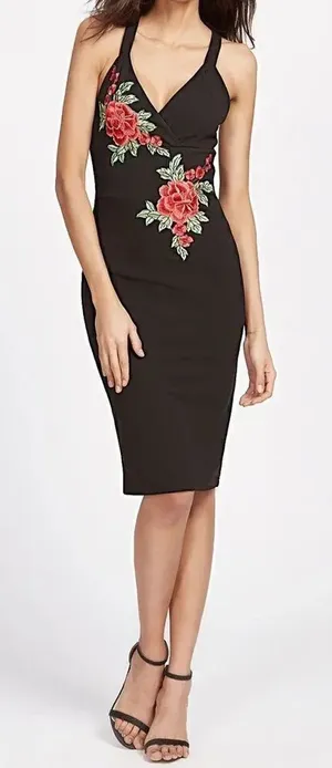 ✨Embroidered Rose Front Crisscross Back Dress✨ Black thumbnail 1