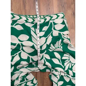 Atelier Nicole Miller Women L Linen Blend Green Floral Wide Leg Crop Pants thumbnail 8
