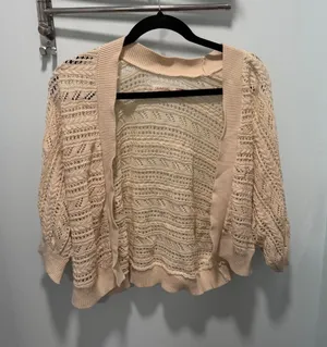 Faded Glory Crochet Cardigan Cream XL Boho Summer Beach Casual‎ Layering Sweater thumbnail 1
