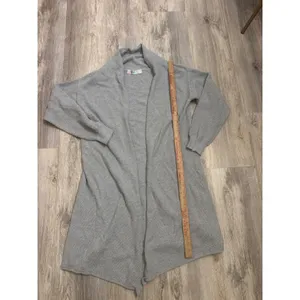 Free People Beach Gray Longline Open Front‎ Textured Knit Cardigan Sweater Small thumbnail 4
