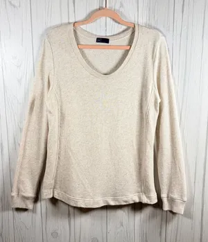 GAP Women’s Casual Boho Scoop Neck Shimmer Sweatshirt in Oatmeal, Large thumbnail 1
