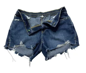 Aerie Denim Jean Shorts Size M Dark Wash Elastic Waist Distressed Hem thumbnail 1